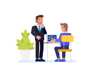 Manager of Project and IT-specialist working together art artwork character flat icon illustration vector