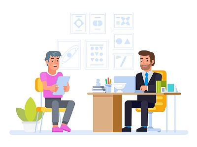 HR manager meeting job applicant in director office. applicant art artwork candidate design employment flat hr icon illustration job manager vector