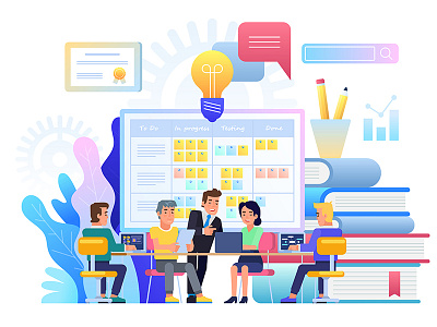 Strategy planning meeting. art artwork business concept design flat icon illustration meeting planning startup team vector