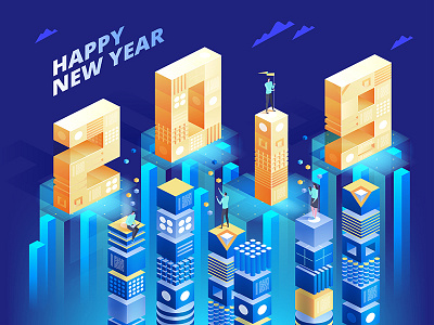 New Year 2019 in Isometric style 2019 art artwork concept design flat icon illustration isometric new year vector