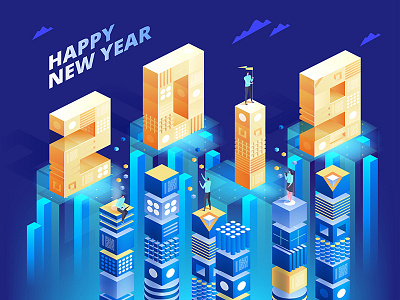 New Year 2019 in Isometric style