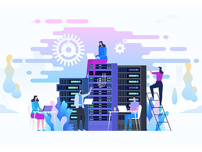 System administration, configuration of computer systems administration art artwork business concept configuration design education flat icon illustration network online rack server systems upkeeping vector