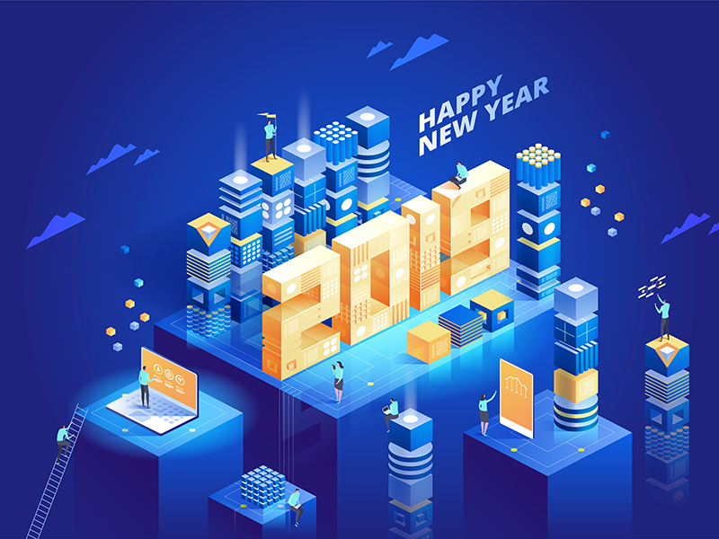 2019 Happy New Year. New innovative ideas. Digital technologies. 2019 art artwork concept design digital ideas illustration innovative isometry marry christmas new year technologies vector