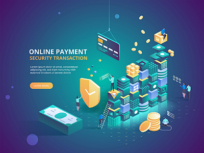 Internet banking. Online payment security transaction data digital home page icon illustration isometric landing page modern technology web