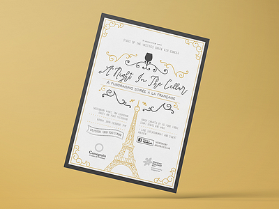 A Night in the Cellar black and gold flyer french french themed layout typography