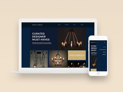 Crate and Create Homepage chandeliers dark theme homepage interior design lighting responsive website design