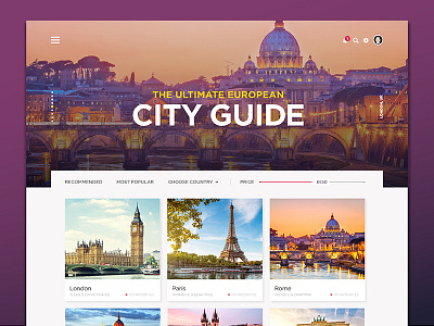 European City Travel Guide cards city grid guide home page landing page navigation travel ui ux