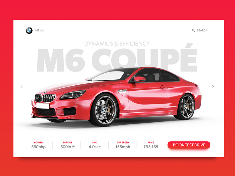 BMW M6 Car Selector Card UI design dailyui landing widget gradient button product bmw ux ui card car