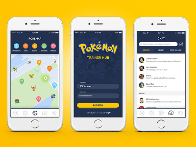 Pokemon GO Trainer Hub UI app go log in map maps message messaging mobile pokemon sign in ui ux