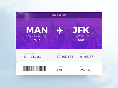 Boarding Pass boarding card flight holiday pass purple travel ui vacation widget
