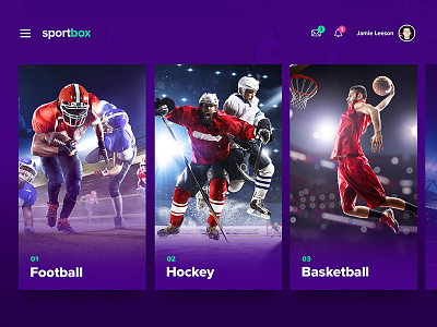 Sports Selector UI basketball cards desktop football hockey scroll slider sports ui