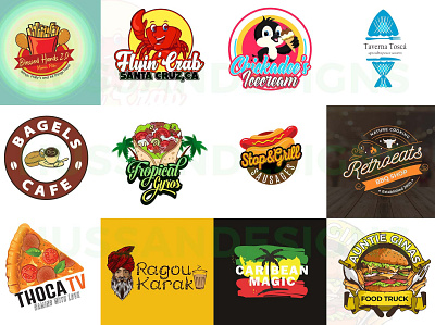 Food and Restaurant logo designs 3d logo adobe illustrator branding brochures flyers graphic design illustration logo logo design photohop stickers typography vector website designing