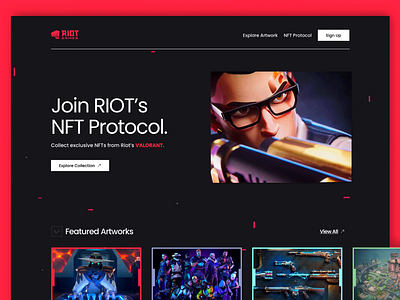 VALORANT NFT: Landing Page UI 2022 ui trends crypto cryptocurrency dark mode game indian designer inspiration latest ui metaverse nft red uiux valorant video game