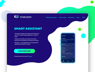 Roboger smart assistant landing page app design landing page logo logodesign