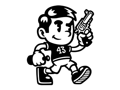 Dude #43 blackwhite boy cartoon character gun line revolver serious vector