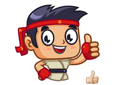 Fighter. Thumb Up cartoon character color funny illustration karate like sticker toon vector