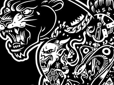 Panther black cat design h8k hook illustration panther print t shirt vector