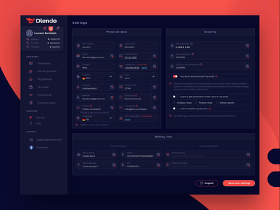 Dashboard UX Settings Page for Crypto Crowdfunding Real Estate admin panel banking crypto dashboard dashboard ui dashboard ux extej finance fintech payment real estate settings user panel ux verification web design