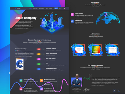 Cicotex blockchain investment platform | About page. banking bitcoin blockchain chart crypto cryptocurrency dark theme design extej design agency finance fintech gradient ico illustration investment payment smart contract user experience design user interface design web design