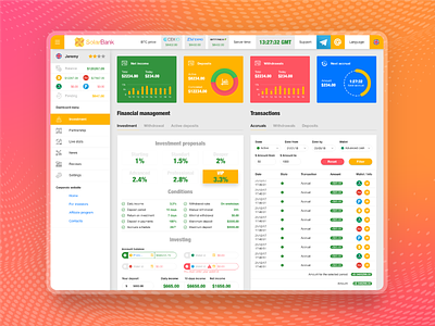 Web application dashboard design for a financial crypto product