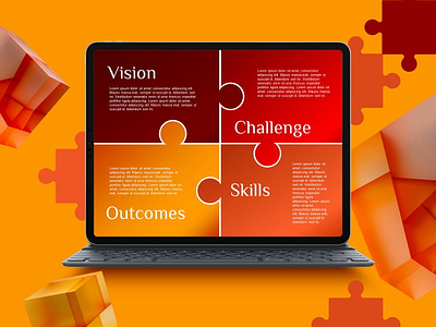 Challenge and Outcomes Diagram for PowerPoint challenge chart diagram outcomes powerpoint presentation puzzle skills template vision