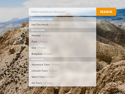 Search Bar & Dropdown inspiration mac search translucent travel website