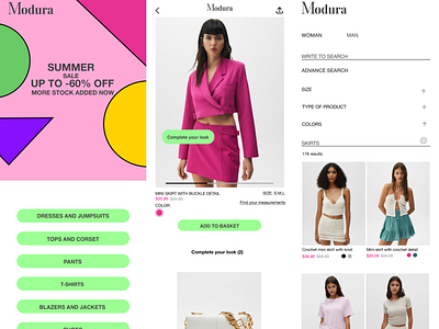 Modura eCommerce clothing brand UI design.