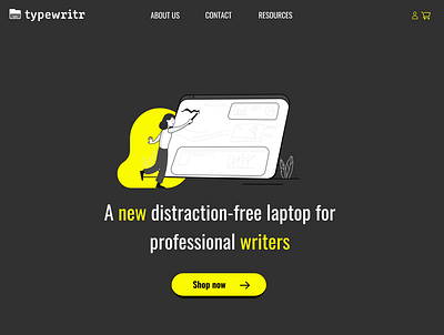 Product design for Typewritr. hero page illustration mockup practice ui web
