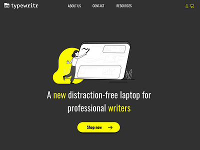 Product design for Typewritr. hero page illustration mockup practice ui web