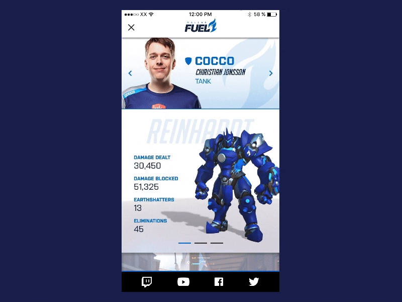 Overwatch League Mobile App: Dallas Fuel animation app esports flinto gif interaction ios mobile overwatch sketch ui ux