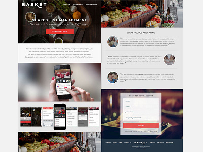 Basket Application Marketing Site landing marketing responsive shopping social ui ux