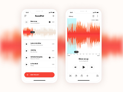 SoundHat - Sound editor app app design editor ios listen mobile music music app orange player playlist simple simple clean interface songs sound edit sound wave ui ux