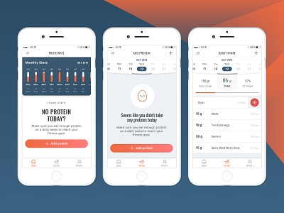 ProteinPal - Fitness App - Protein Tracker app app design fitness app ios mobile orange protein protein tracker simple clean interface ui ux