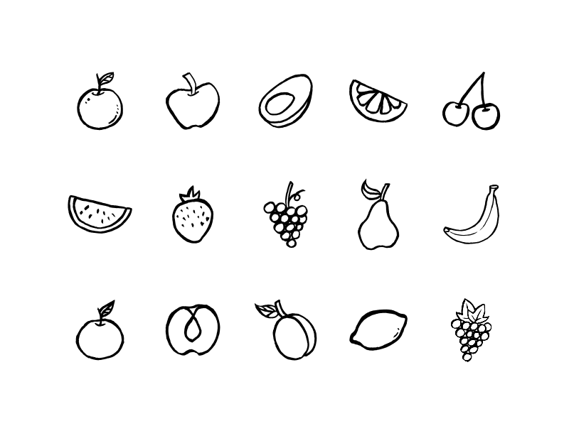 Pen Brush Fruits flat fruits fruits set hand drawn icon pack icon set icons illustration lineart pen brush traditional vector