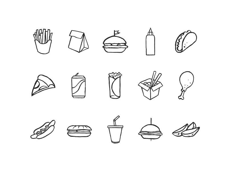 Pen Brush Fast Food Icons burger chinese food delivery fast food icons fries icon pack icon set illustration line icons pen brush pen brush icons soda wedges
