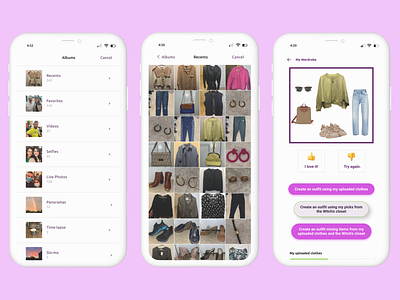 Wardrobe Witch: Upload your Closet Screens app design fashion figma icon illustration logo mobile mobile app mobile design prototype ui