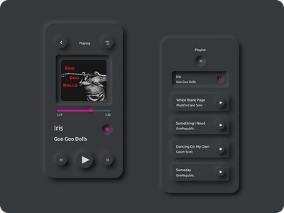 #DailyUI Challenge 009: Music Player app branding dailyui dailyui009 design figma googoodolls hotpink icon illustration logo music musicplayer neumorphism neumorphismdesigntrend onerepublic shadows ui ux vector