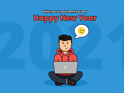 Wish you a very Happy New Year 2021 2021 design flat flatdesign freelancer guy happynewyear illustration laptop minimal new newyear sitting smiley