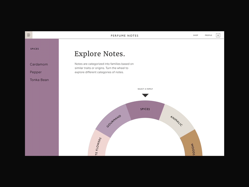 Perfume Notes Wheel Animation animation interaction interaction design perfume ui wheel