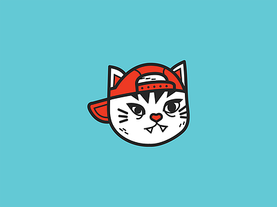 cool cat with a cap baseball blue cap cat linework pin red vector