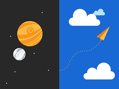 planets n planes airplane clouds dots flat paper planet space