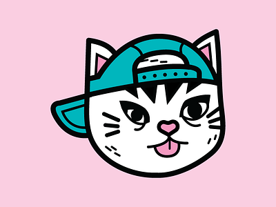 cat pin v2 blue cat hat logo pin pink tongue