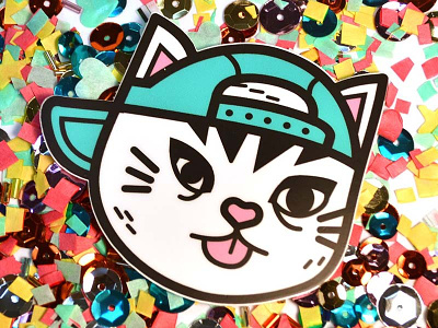 fresh out the sticker press cat confetti deisgn photography stickers vector