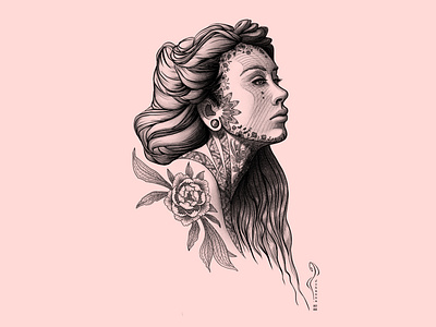 Woman With Face Tattoos drawing illustration portrait