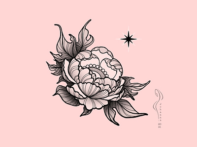 Peony art black and gray design digital dusky pink floral flower illustration ipad pro line art neotraditional peony pink procreate tattoo