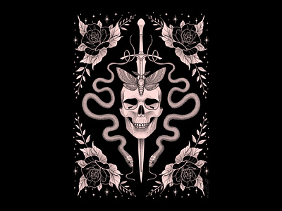 Tattoo Imagery inspired Illustration art black black and gray design digital drawing dusky pink illu illustration ipad pro moth pink procreate rose skull snake sword tattoo