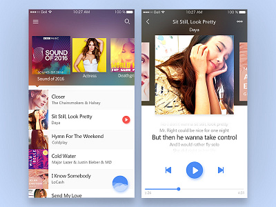 Music App app blue design ios iphone mobile music play red ui ux