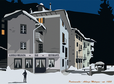 Old Albergo Mologna Piedicavallo graphic design illustration poster print snow vector
