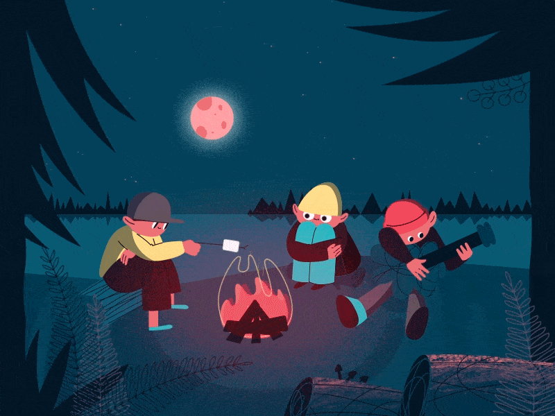 Camping with Friends Animated Scene 2d animation after effects animated gif animated video animation design fundamentals of after effects gif motion design school motion graphics school of motion