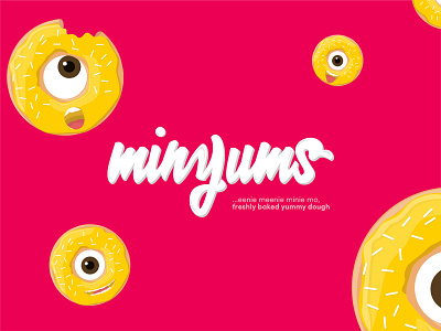 Minyums branding character characters donut donuts logo minion minions pink yellow